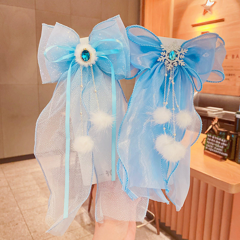 2022 Children's Frozen Hairpins/Hairbands Princess Elsa Super Fairy Streamer Hair Accessory Girl's Mesh Crown Hairpin