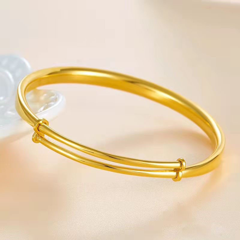 深圳水贝黄金批发足金999螺纹手镯5g黄金活口推拉手镯时尚金镯子