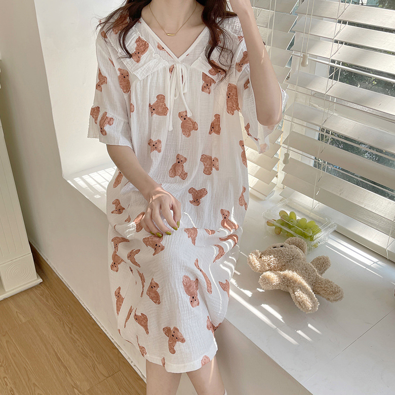 Women's Outdoor Nightdress Summer Pure Cotton Cute Princess Style Short Sleeve 2022 New Pajamas Ins Style