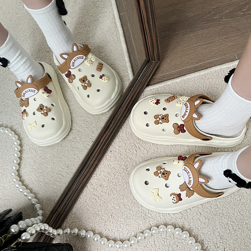 Cartoon Hole Shoes Slippers Bear Women's Toe Cap New Thick Bottom Sandals Home Soft Bottom Outdoor Beach Shoes Wholesale