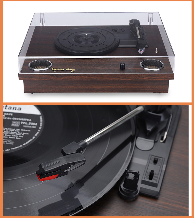 一体式老式黑胶唱片留声机 lp复古蓝牙音响 盘压电唱头电唱机现货
