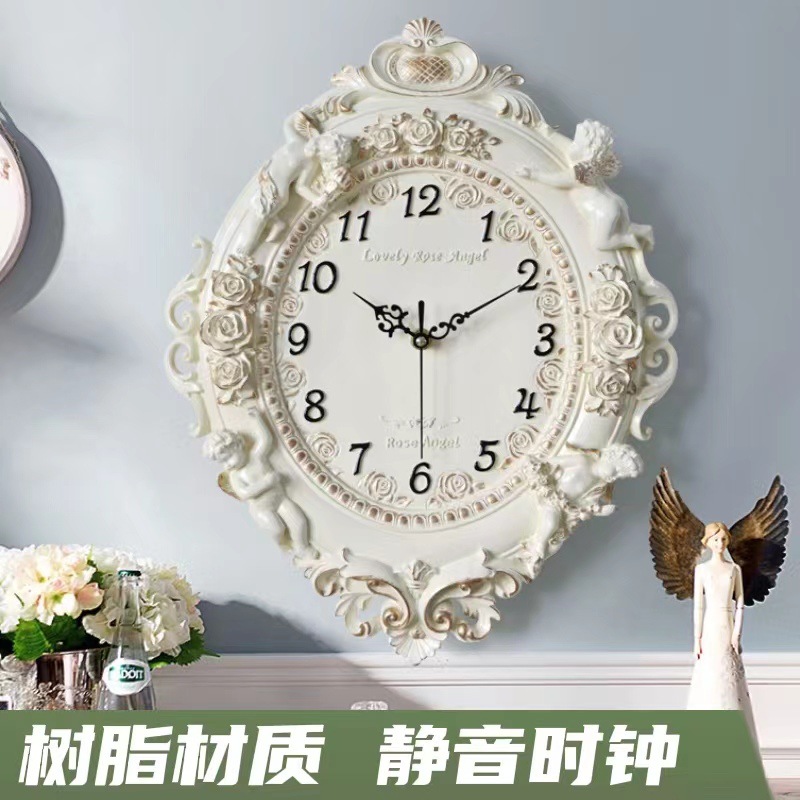 Creative Angel Resin European Entry Lux Living Room Wall Clock Home Bedroom Hotel Pocket Watch Mute Decorative Clock