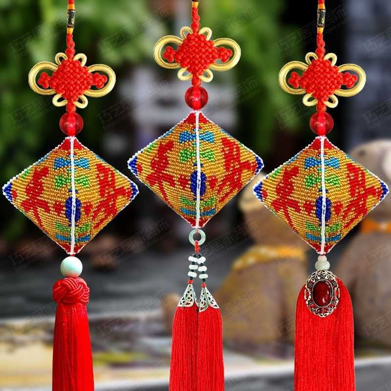 自己绣十字绣平安福挂件三面绣彩色印花汽车挂件平安福串珠子绣