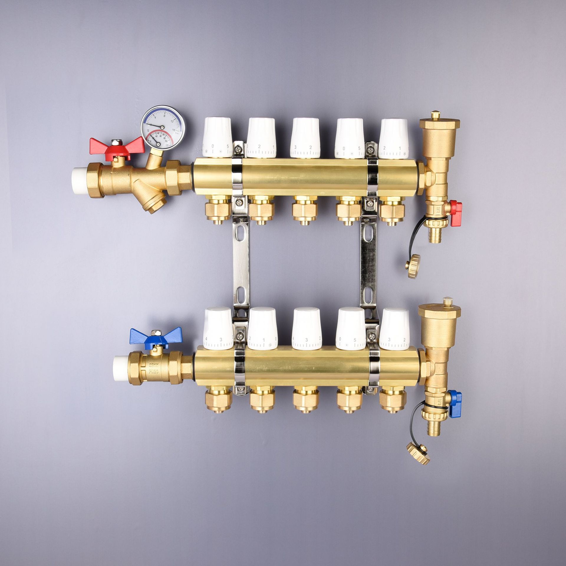 分水器地暖全铜分水器集分水器智能手动一体型材分水器排气套装