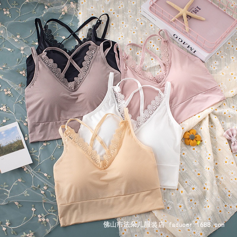新款冰丝交叉性感文胸裹胸乳胶美背抹胸运动休闲吊带少女内衣