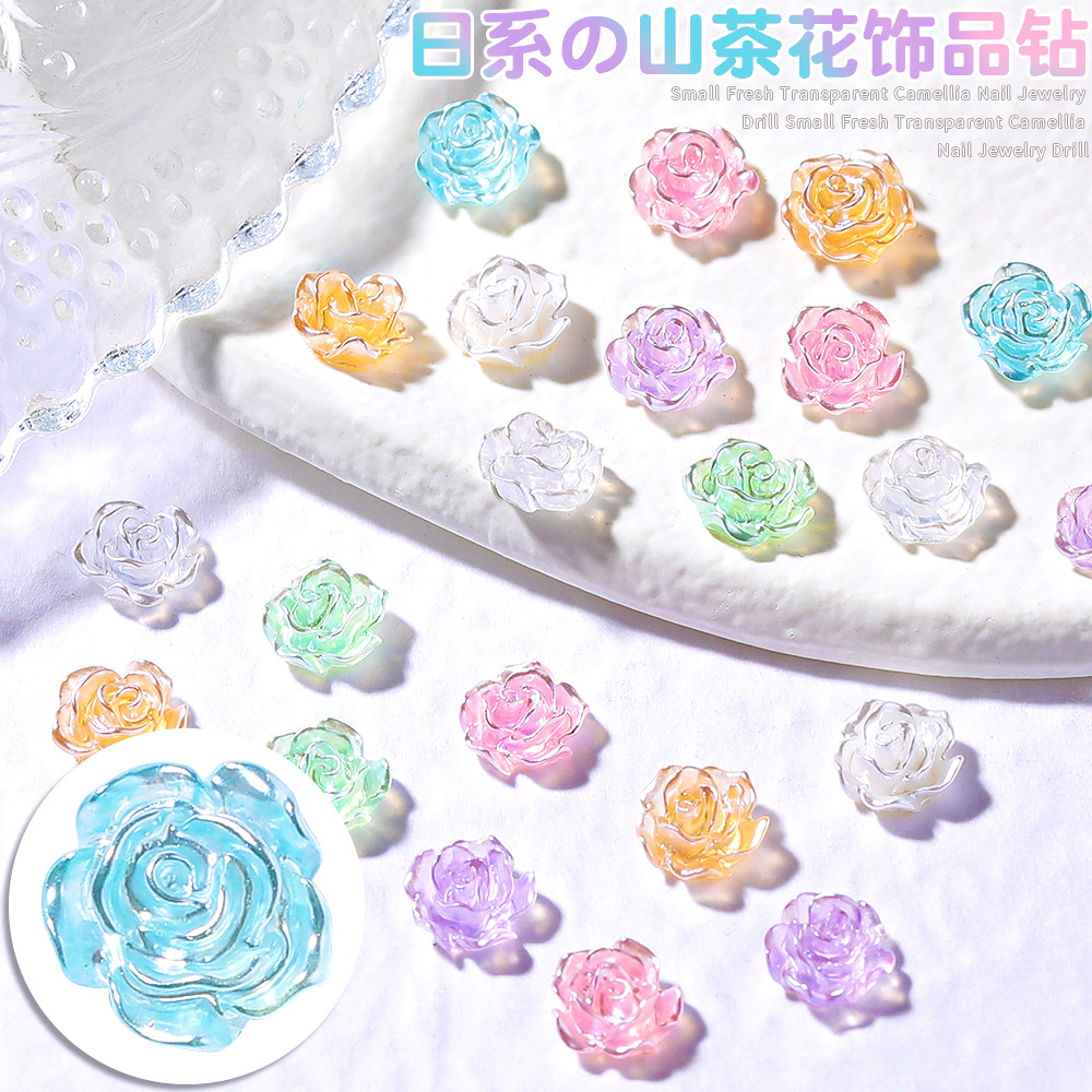 2022 New Multi-Color Three-Dimensional Camellia Nail Ornament Japanese Resin Nail Rhinestone Ornament Nail Jewelry Wholesale