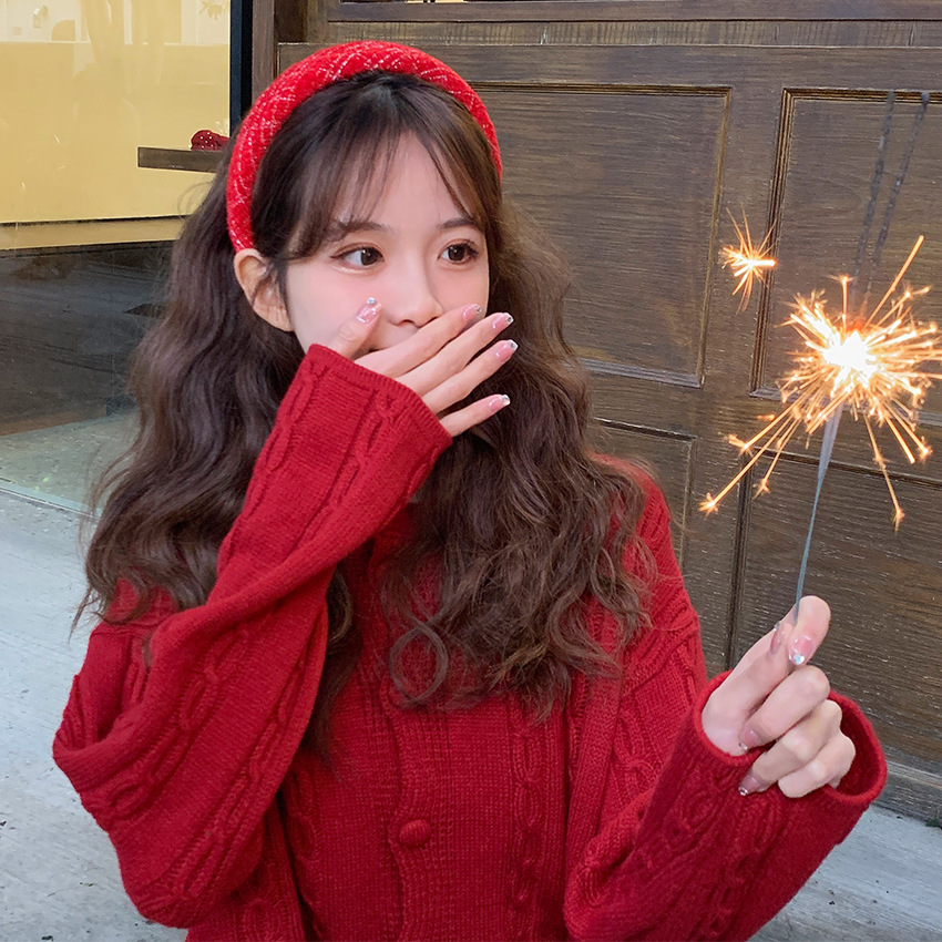 新年发卡红色发箍女秋冬高颅顶复古头箍压发发捆过年头饰发夹发饰