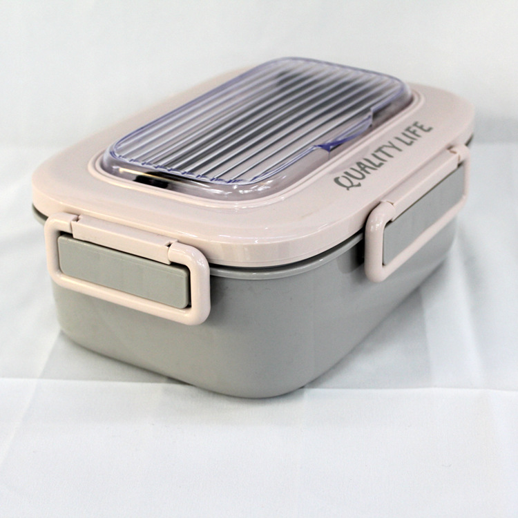 High-Looking Plastic Crisper Lunch Box Lunch Box Lunch Box Food Grade Double-Layer Compartment with Spoon