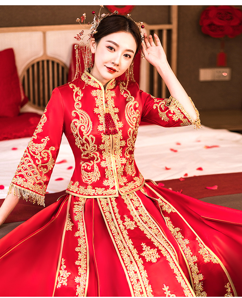 宝石加钻款中国风婚礼新娘婚服秀禾 嫁衣新娘出阁重工秀禾服批发