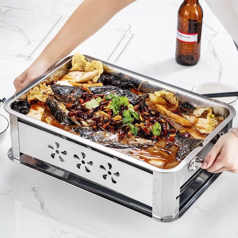 烤鱼盘商用特厚不锈钢炉木炭酒精炉家用长方形炭烤不锈钢厂家直销