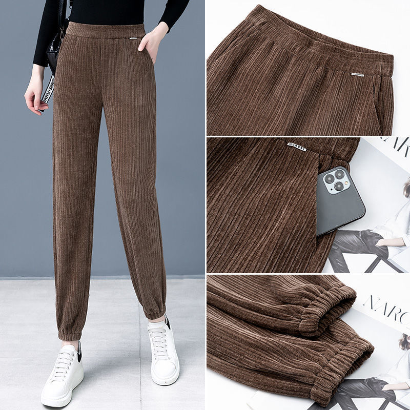 Fleece-lined Thick Chenille Casual Pants for Women 2022 Autumn and Winter Loose Tappered Slimming Ankle-Tied Harem Pants in Stock Wholesale