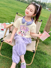 女童卡通工装裤套装2024夏季新款韩版洋气两件套一件代发网红童装
