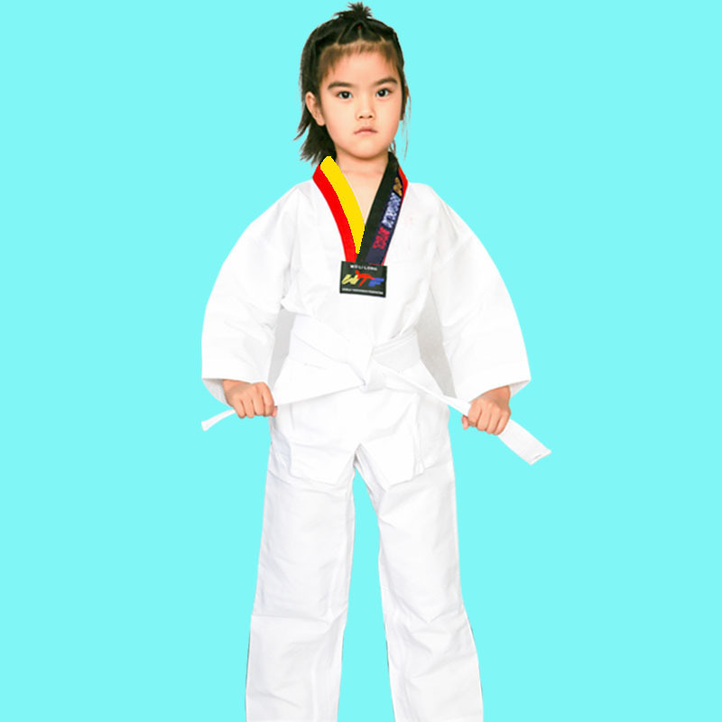 跆拳道裁判服跆拳道道服男童老师白带纯棉专业服装儿童红带长袖