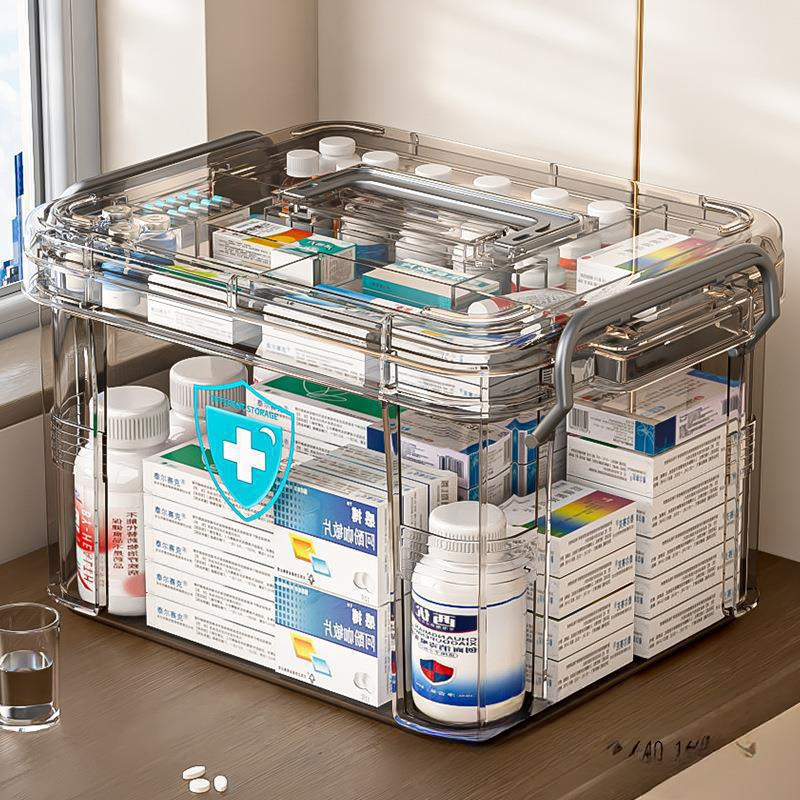 药箱收纳箱家用便携多层箱家庭版医药箱大容量透明药盒收代发