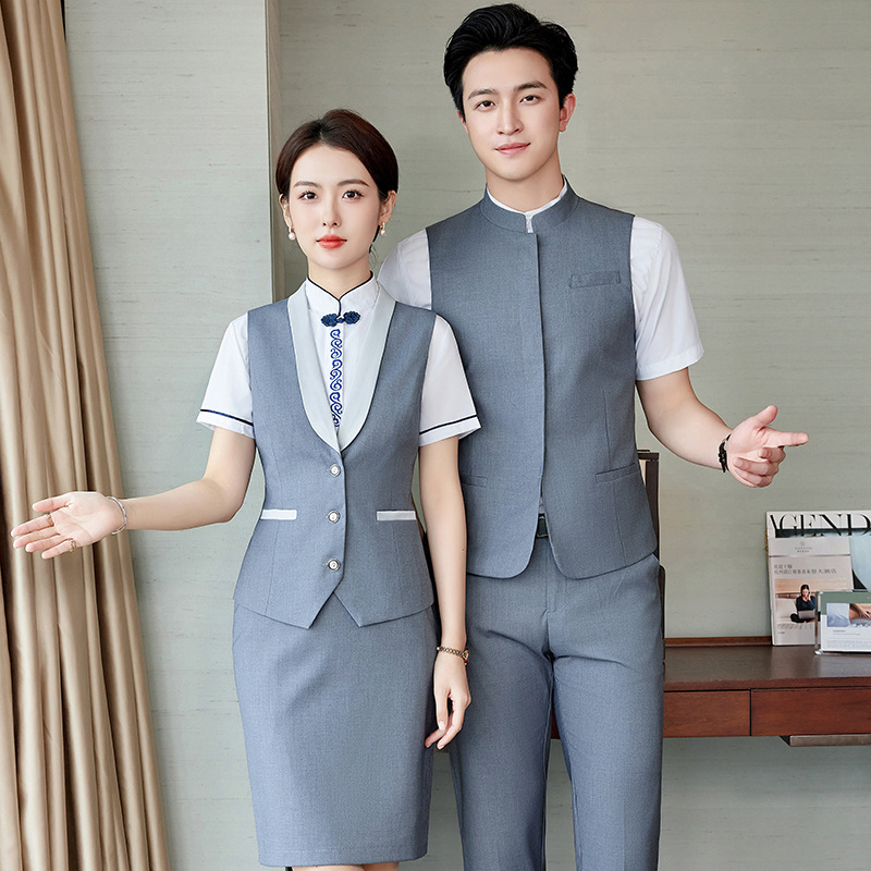 酒店前台接待服务员工作服餐厅饭店火锅店珠宝店银行夏季马甲套装