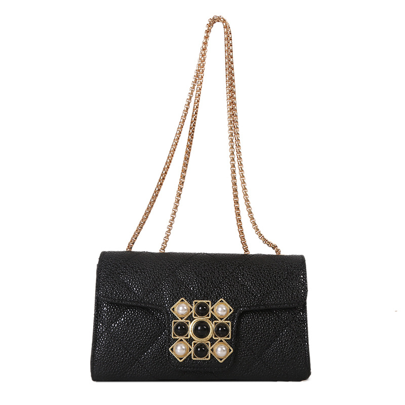 European and American Style Stylish Bag Women's Advanced Texture Pearl Twist Lock Bag Retro Style Chain Shoulder Messenger Bag Wholesale