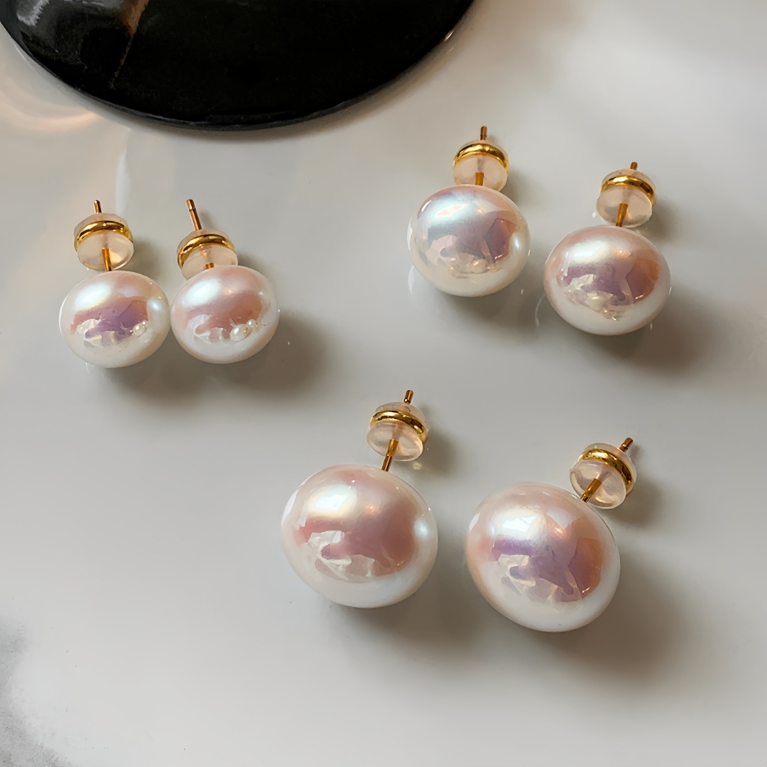 施家馒头樱花粉珍珠耳钉女s925纯银针耳夹高级感小众设计耳环耳饰