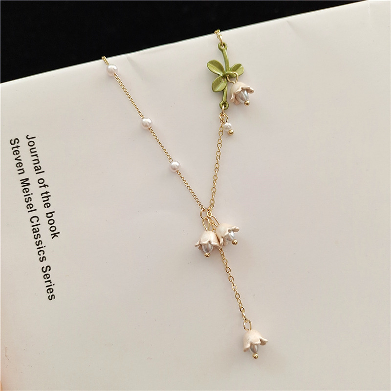 森系文艺铃兰花珍珠项链颈链细链条吊坠锁骨链简约气质小清新项链