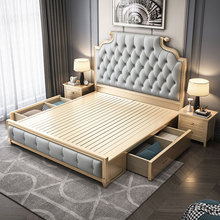 卧高端大气双人软美式轻奢实木床简包床高箱储物婚床约现代1.8m主