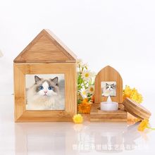 跨境木质宠物骨灰盒带相框猫咪狗狗殡葬用品实木宠物棺材盒