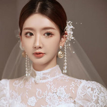 新娘头饰韩式甜美小清新珍珠流苏发夹超仙花朵边夹结婚纱礼服配饰