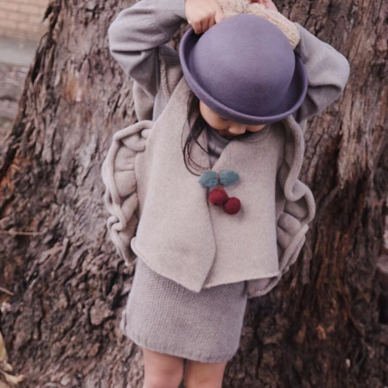 新款女宝宝全羊毛背心荷叶边上衣女童针织马甲网红同款童装秋冬季