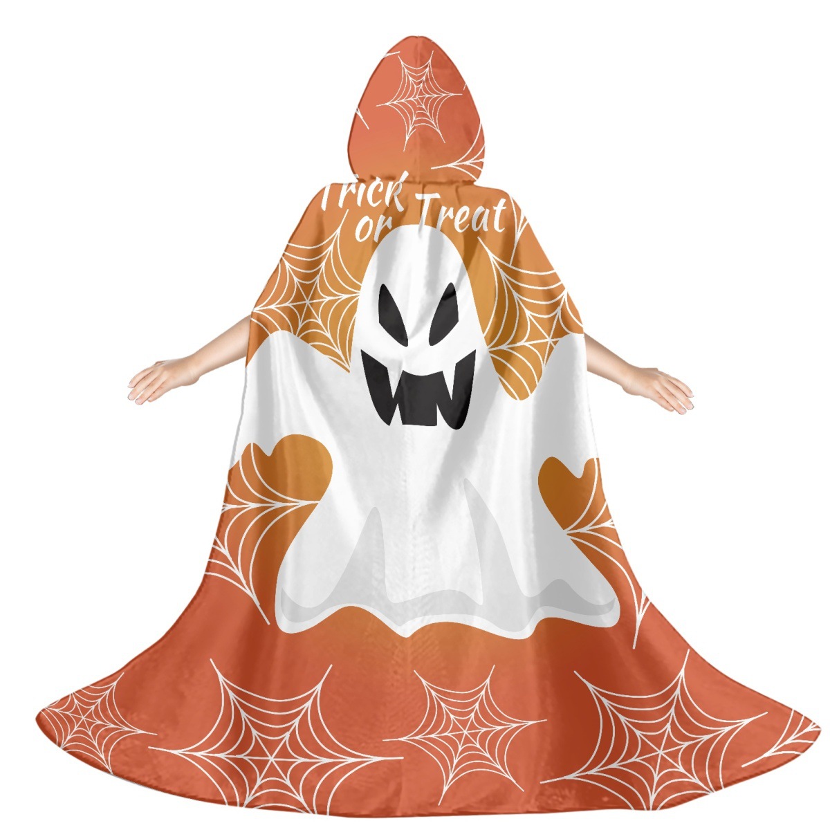 亚马逊外贸万圣节爆款卡通幽灵蛛网印花儿童节日派对连帽披风斗篷