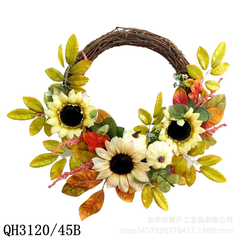 2022 Artificial Flower Sunflower Autumn Harvest Maple Leaf Real Vine Garland Harvest Festival Thanksgiving Simulation Pumpkin Decorative Products