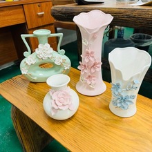 手绘重工陶瓷器镂空捏花浮雕喷彩高档欧式花瓶工艺品摆设件礼品瓷