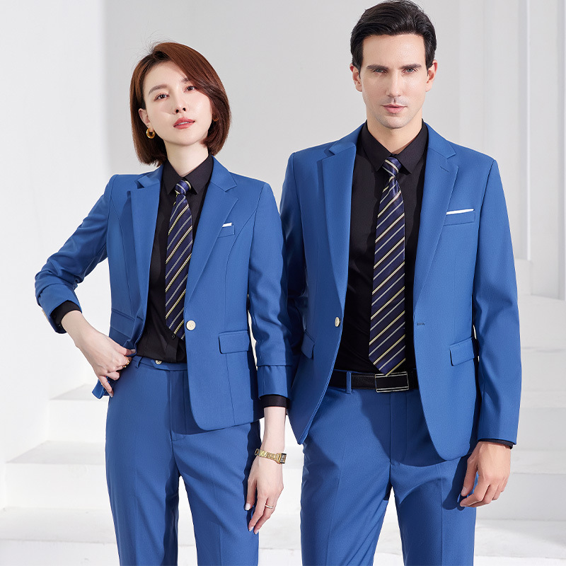 保险公司银行工作服千草蓝西服马甲套装男女同款职业正装高档西装