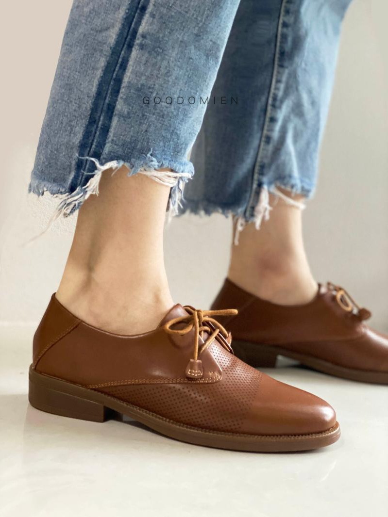 英伦复古小皮鞋 牛津鞋女秋冬系带德比头层牛皮两穿平底