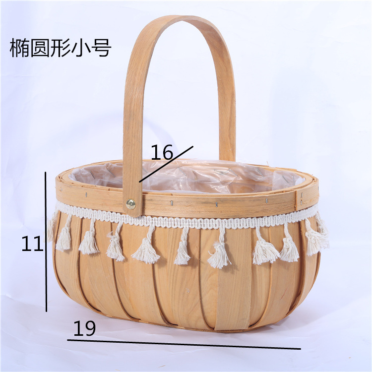 Bamboo Woven Wooden Basket Festival Flower Basket Flower Device Willow Woven Hand-Held Small Flower Basket Woven Flower Arrangement Basket Hand Gift Noble Basket