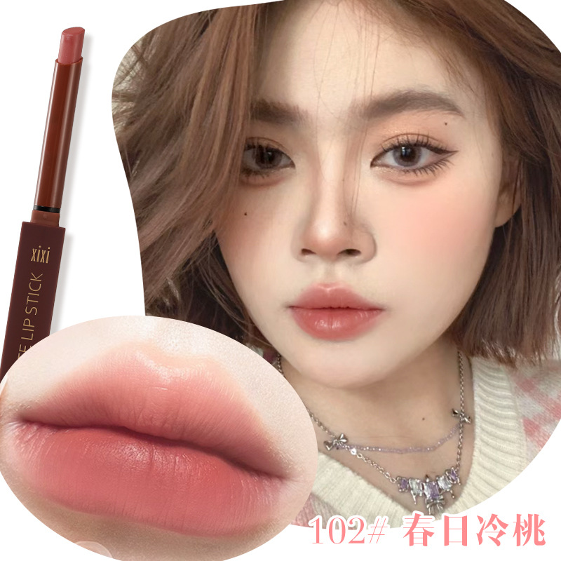 Xixi Yuemu Silky Thin Tube Lipstick Look Good Matte Finish Moisturizing Easy to Use Daily White Cheap Student