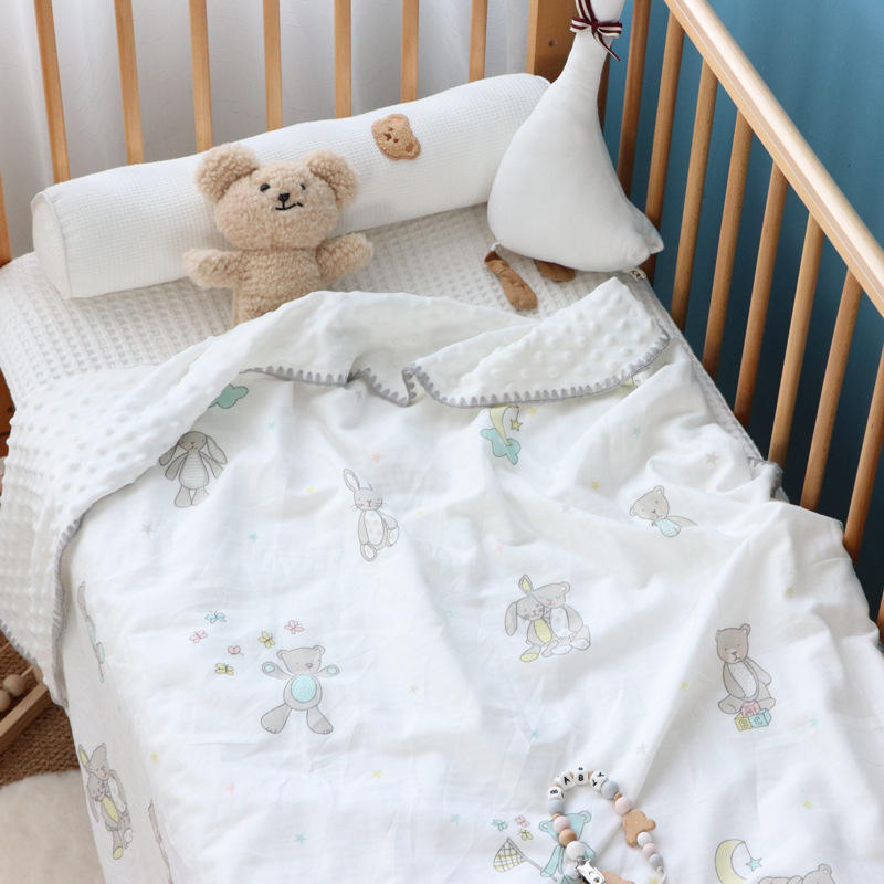 婴儿毯子高密纱布盖毯亲肤豆豆绒童被春夏秋四季通用幼儿园被子