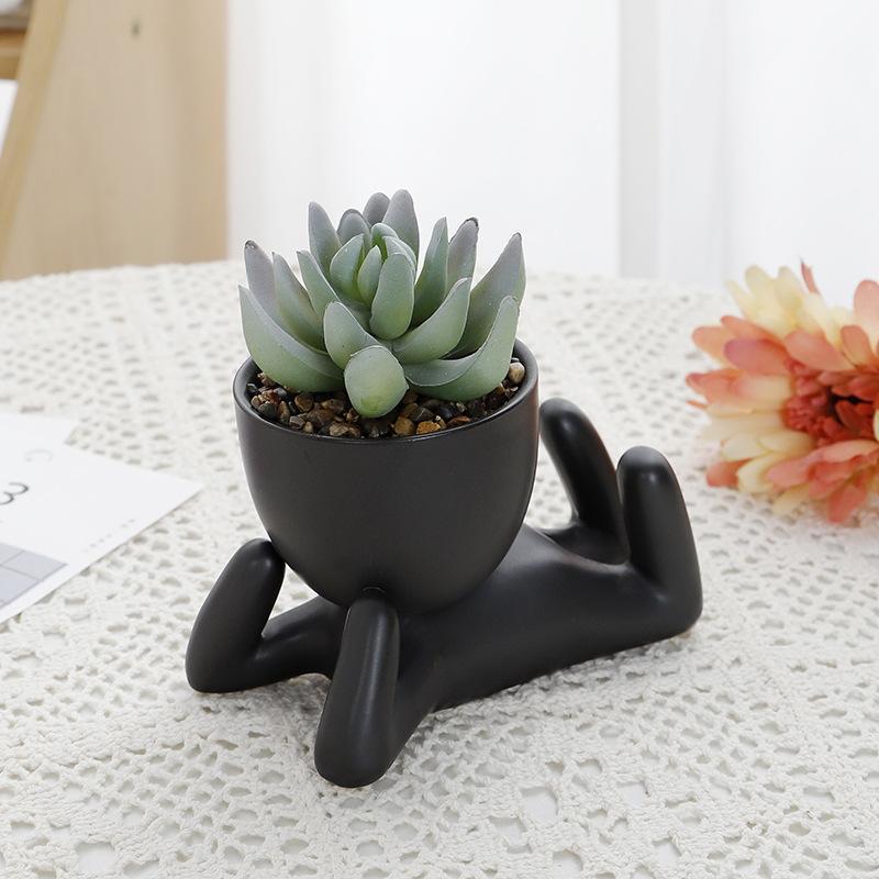 Nordic Ceramic Creative Little Figure Succulent Plant Flowerpot Decoration Office Simple Crafts Decoration