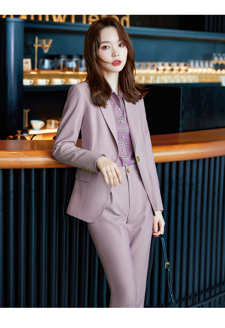 蓝色气质女神范职业西装套装2021秋季新款售楼部商务面试小西服女