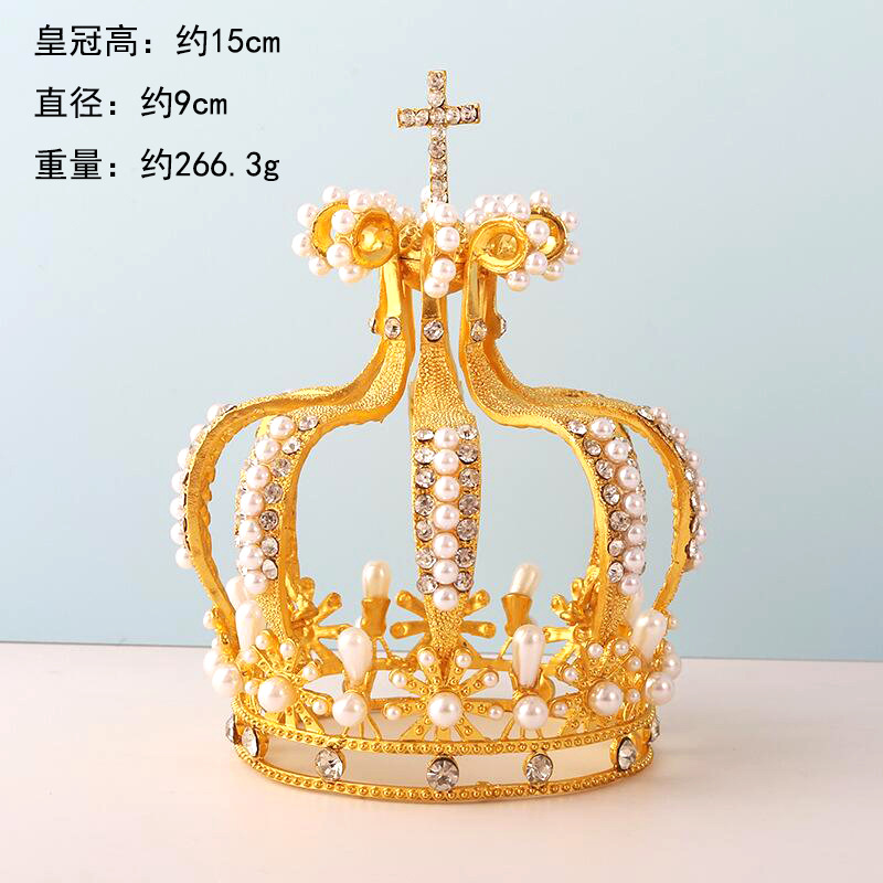 High-End Bride Ornament Cake Decoration Flowers Decoration Birthday Decoration Pearl Gorgeous Lantern Crown Cross