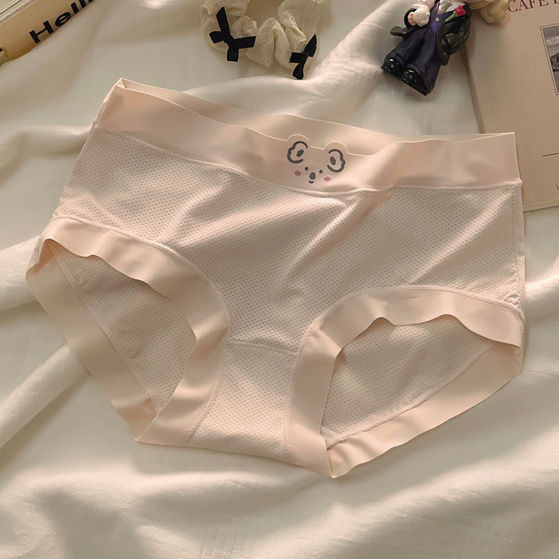 Cute Girl Seamless Underwear Summer Thin 5A Anti-Cotton Women's Large Size Ice Silk Mid-Rise Briefs