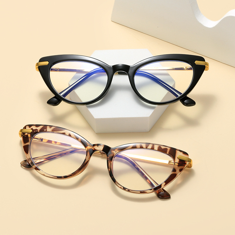 2021新款猫眼眼镜女士 tr90近视框架 防蓝光平光时尚金属弹弓眼镜