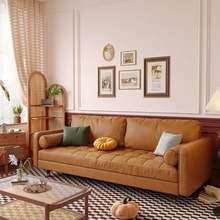 欧式皮艺沙发现代简约北欧客厅小户型原木风直排4人三人位皮沙发
