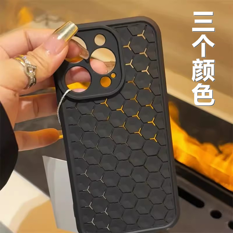 苹果15promax散热手机壳个性蜂窝透气适用iphone14简约软保护套13