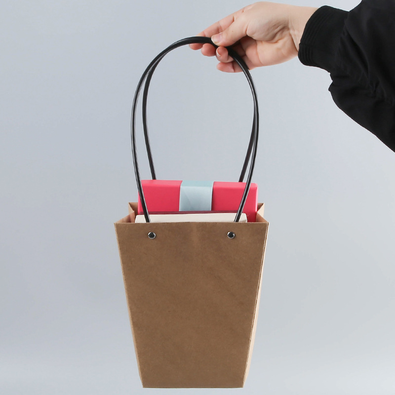 Kraft Paper Mini Paper Bag Chinese Valentine's Day Flower Bag Floral Hand Gift Bag Trapezoidal Packaging Valentine's Day Gift Bag
