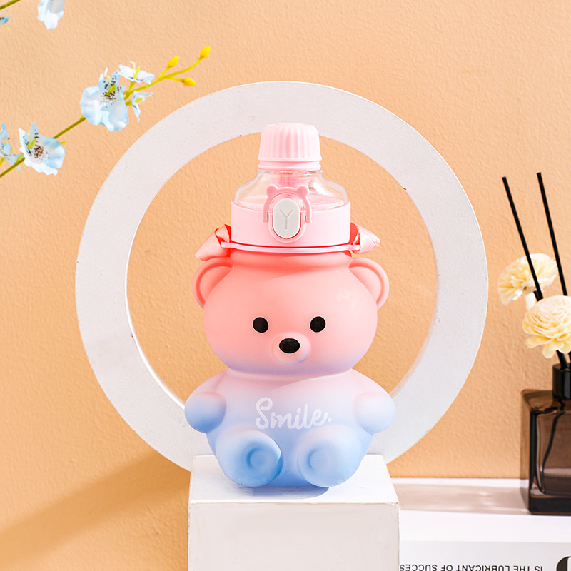 Internet Celebrity Bear Plastic Cup Cute Cartoon Children's Shoulder Strap Large Capacity Kettle Pairs Drinking Cup Boys and Girls Cup