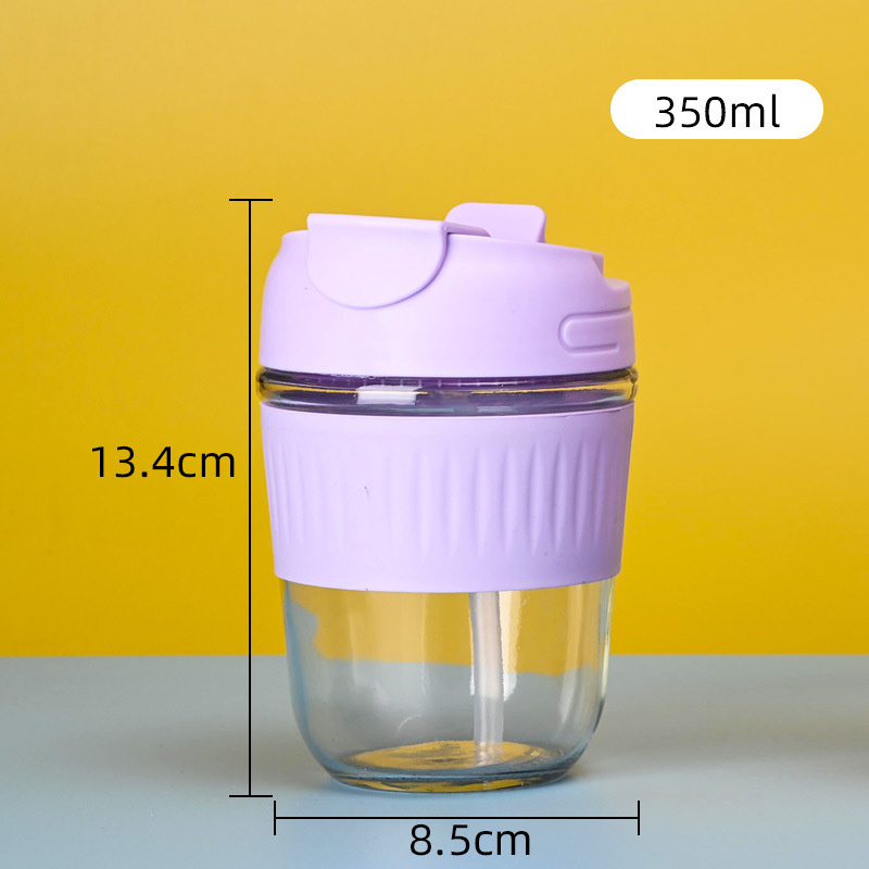 500ml Clear Glass Cup Summer Good-looking Household Cup with Straw Convenient Coffee Cup Double Drinking Glass