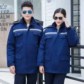 冬季保暖反光条工装棉服中长款加厚防静电劳保服工作服棉袄批发