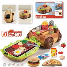 跨境过家家玩具厨房汉堡车烧烤煮饭餐具售卖车欧盟出口品质内销3C