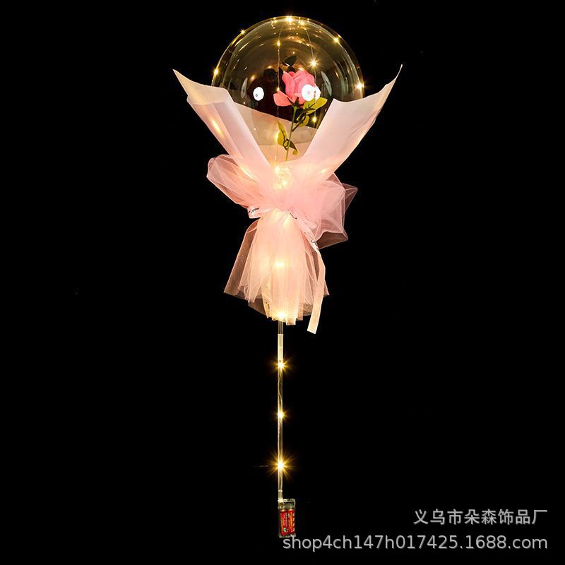 Wholesale Qixi Luminous Rose Bounce Ball Ball Net Red Bouquet Balloon Night Market Stall Bounce Ball Material Package Full Set