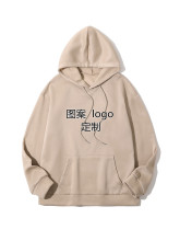 亚马逊 长袖休闲印字秋冬加绒外套班服连帽套头卫衣定 制logo批发