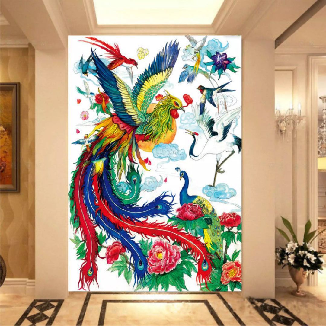 新款钻石画满钻十字绣新款客厅卧室凤凰飞天图点贴钻石绣