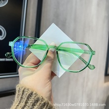 新款跨境速卖多边形防蓝光平光镜潮简约ins风框架眼镜透明镜片